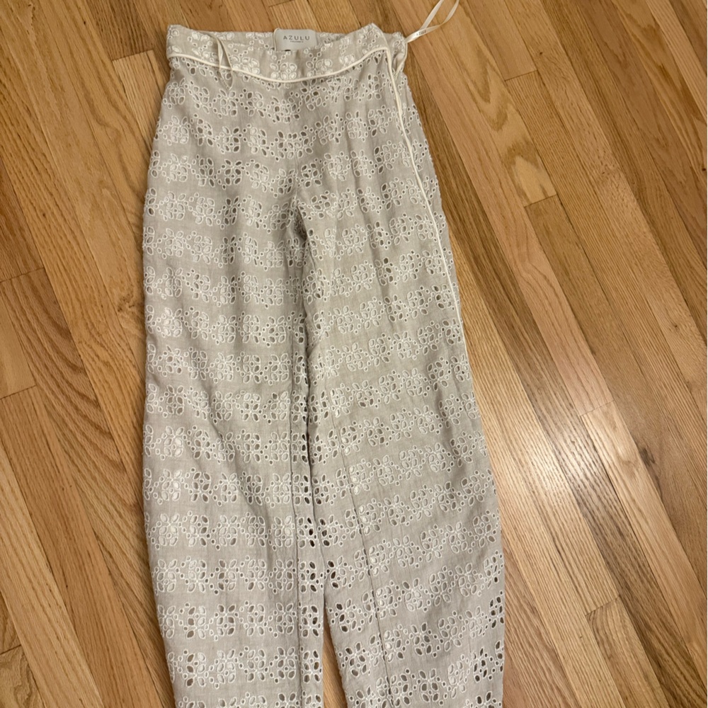 Azulu white and tan eyelet pants